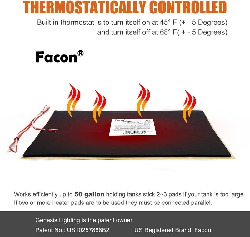 FACON 8.0"x25" RV Tank Heater Pad with Automatic Thermostat Control, Up to 50 Gallons Fresh Water/Grey Water/Black Water holding Tank Heating Pad, 120Volts AC - Image 2
